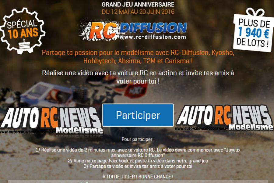 grand jeu anniversaire rc diffusion pour fêter les 10 ans du site internet avec 1940 euros de lots à gagner