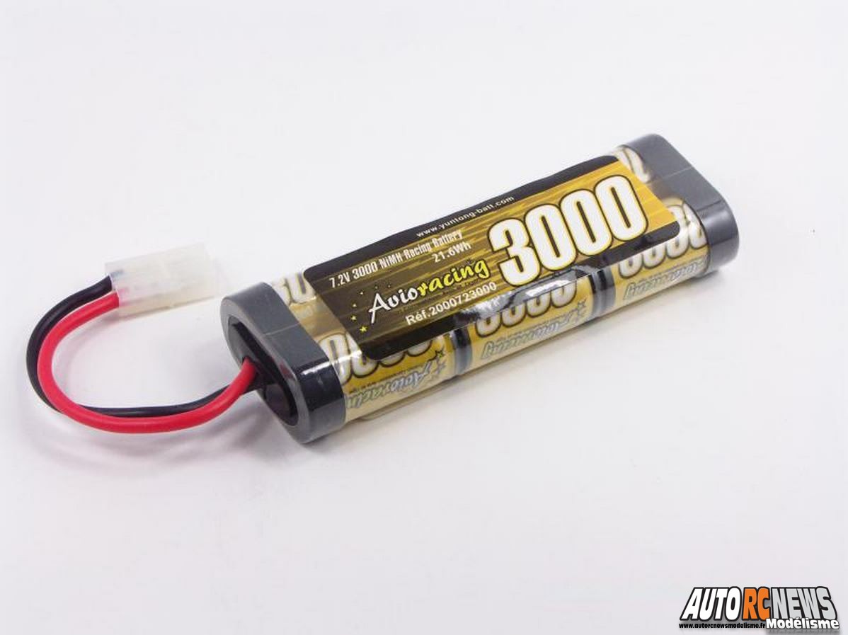Avioracing Accus Nimh 7,2 volts. Accus pour le modélisme et en particulier pour les voitures radiocommandées électriques disponibles en 4 capacités sous les références 2000724600, 2000722200, 2000723000 et 2000723600.
