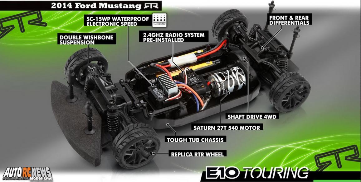 HPI 2014 Ford Mustang RTR. nouvelle version de l'E10 touring hpi avec carrosserie sous licence vaughn gittin junior. voiture de modélisme radiocommandée.