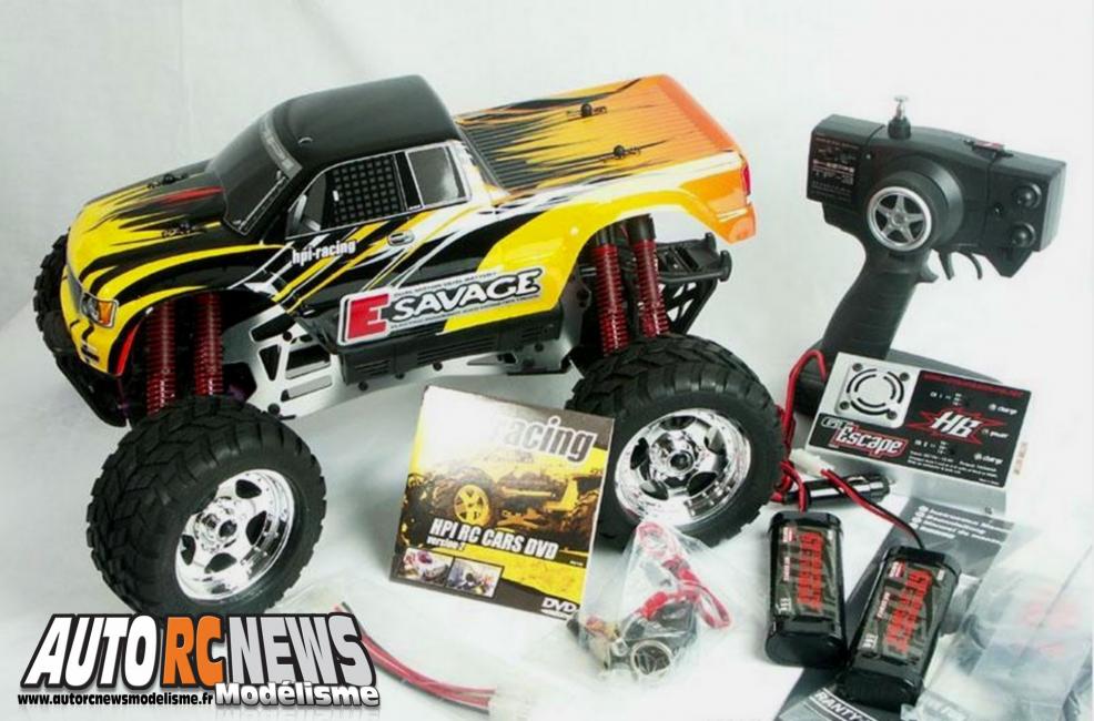 HPI E-Savage RTR. monster truck électrique e-savage de chez hpi propulsé par deux moteurs 550. voiture de modélisme radiocommandé.