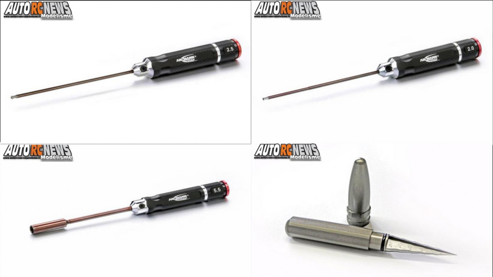 Nouvelle gamme d'outillage Ansmann pour le modélisme rc distribuée par T2M. La gamme comprend une multitude d'outils indispensables comme des tournevis BTR à boules ou a tube, puis un alésoir à carrosserie. Références C554850039, C554850035, C554850010 et C554850044. Nouvelle gamme d'outillage Ansmann pour le modélisme rc distribuée par T2M. La gamme comprend une multitude d'outils indispensables comme des tournevis BTR à boules ou a tube, puis un alésoir à carrosserie. Références C554850039, C554850035, C554850010 et C554850044.