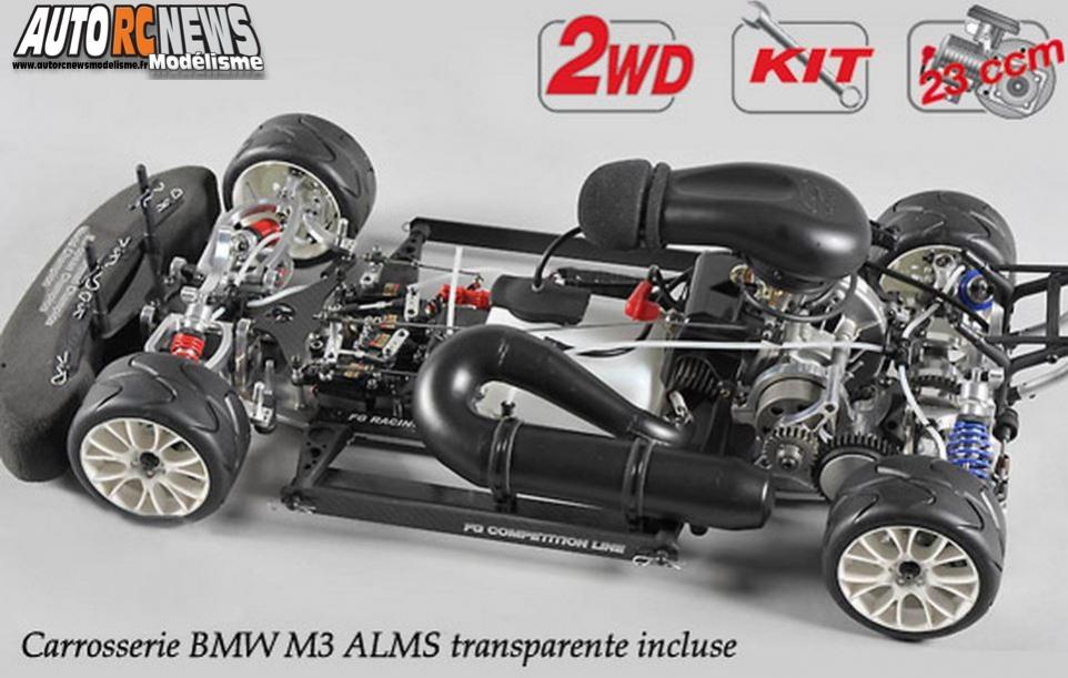 FG Evo 12 BMW M3 alms hyd. nouveau modèle FG de piste à l'échelle 1/5ème dotée d'une transmisison 2 roues motrices et équipée de freins hydrauliques. Cette livrée reçoit une carrosserie de BMW M3 alms transparente à peindre. modélisme, voiture radiocommandée de piste 1/5ème.